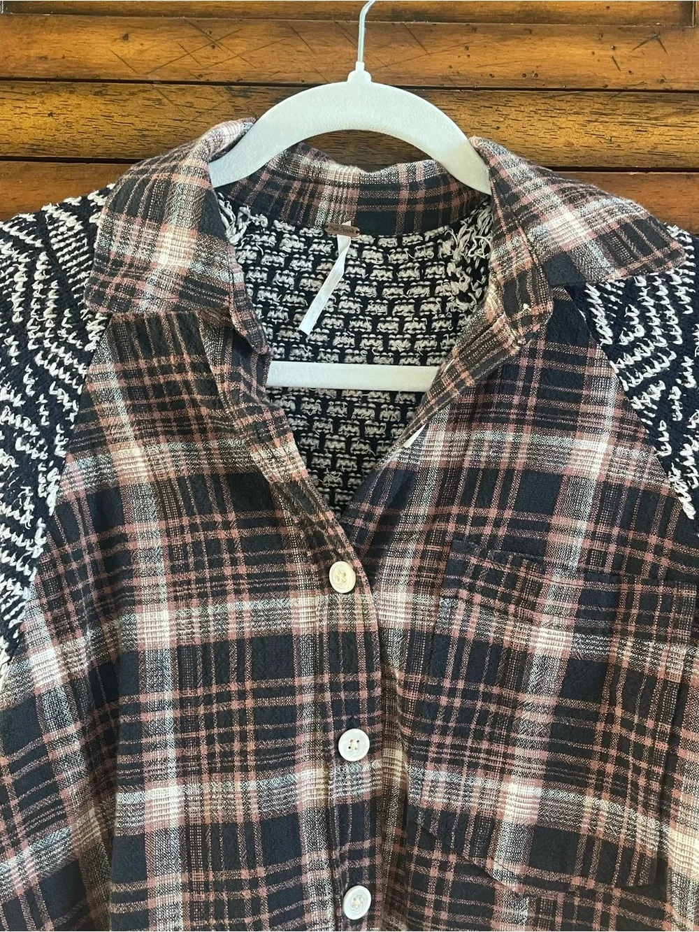 Free People Fireside Nights Button-Down with Patterned Shoulders
